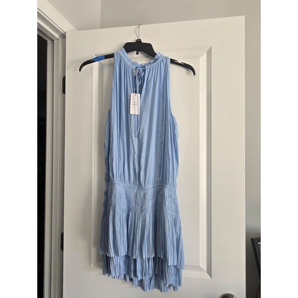 Current Air Short Pleated Tiered Smocked Dress Soft Blue Size L Nwt